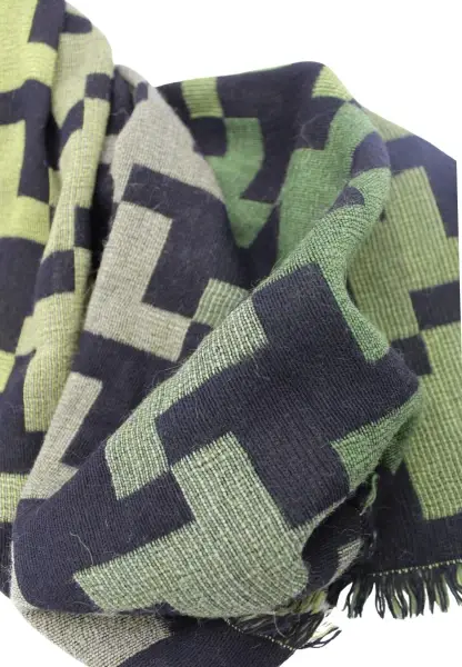 -50% SALE Leslii Schal XXL Hahnentritt-Muster grüner Schal Fransen-Schal gemustert Grün Schwarz Im Verkauf
