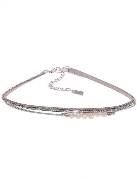 -70% SALE Leslii Kurze Halskette Choker Perlen in Silber Grau Kostenlose Rückgabe