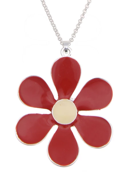 -50% SALE Leslii Lange Halskette Colour Flower in Silber Rot Im Verkauf