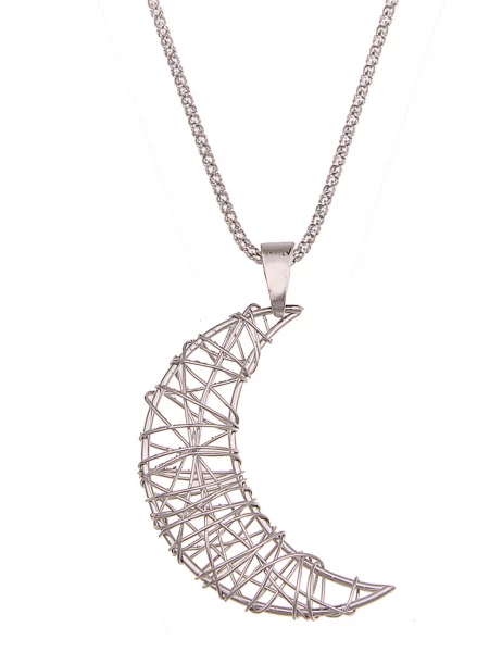 -50% SALE Leslii Lange Halskette Halbmond in Silber im Angebot