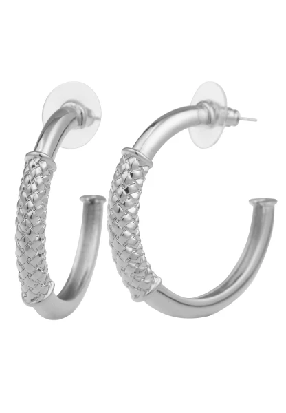 Leslii Damen-Ohrringe Creolen Statement Muster Glanz-Look silberne Modeschmuck-Ohrringe Silber Blitzangebot