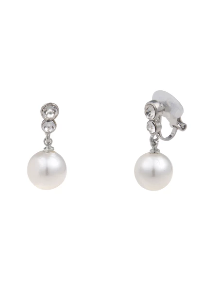 Leslii Damen-Ohrringe Ohr-Clip weiße Perlen-Ohrringe Glitzer Modeschmuck-Ohrringe Silber Weiß Neueste Stile