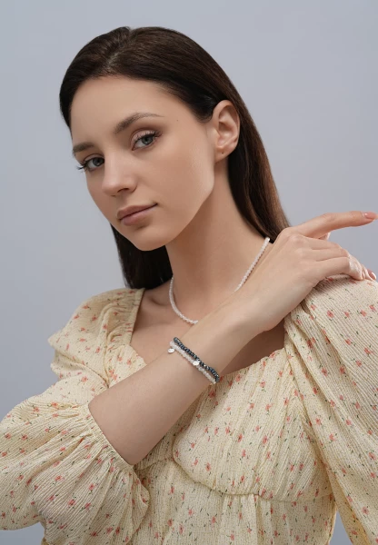Leslii Damen-Armband Karoline Kristall Glasperlen dehnbar Weiß Sonderangebote