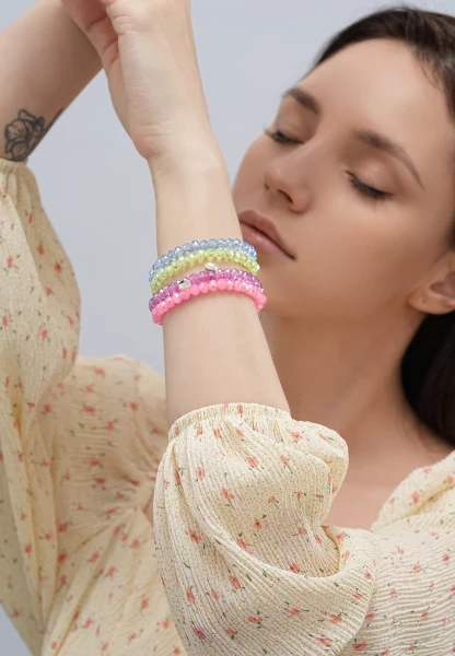Leslii Damen-Armband Kate Kristall Glasperlen dehnbar Pink Super Sparpreis