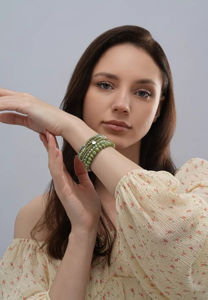 Leslii Damen-Armband Karin Kristall Glasperlen Khaki Grün Wochenangebot