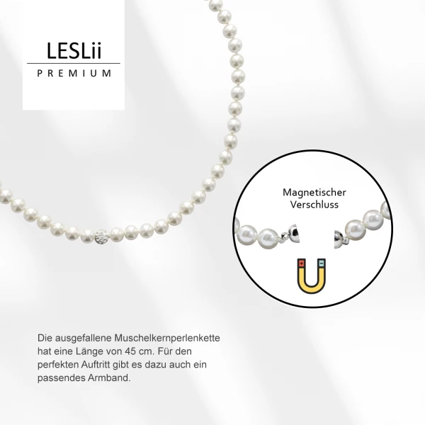 Leslii Damen-Kette Perlen-Collier weiße Perlen-Kette Strass-Kugel Weiß Angebote