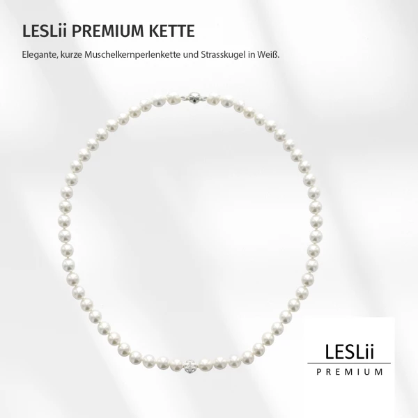 Leslii Damen-Kette Perlen-Collier weiße Perlen-Kette Strass-Kugel Weiß Angebote