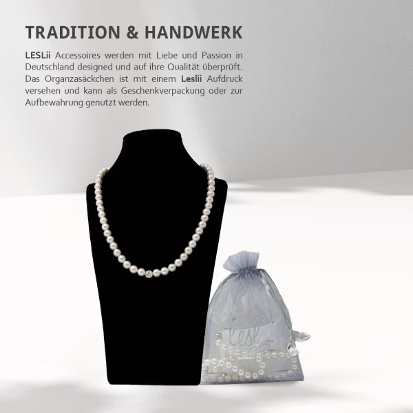 Leslii Damen-Kette Perlen-Collier weiße Perlen-Kette Strass-Kugel Weiß Angebote