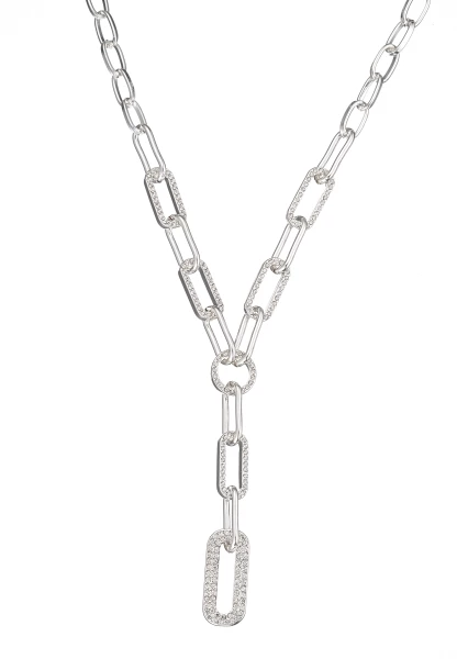 Leslii Kurze Halskette Glieder-Kette Glitzer Y-Kette in Silber Fabrikverkauf