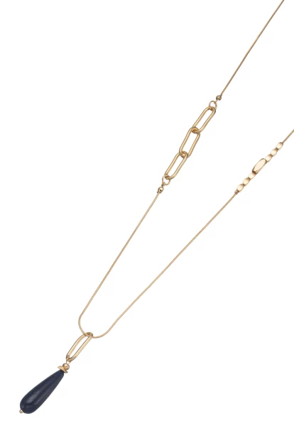 Leslii Lange Halskette Naturstein Tropfen Blau Gold Kostenloser Versand