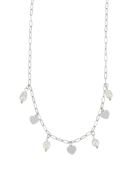 Leslii Kurze Kette Herz echte Perlen Silber Top Angebot