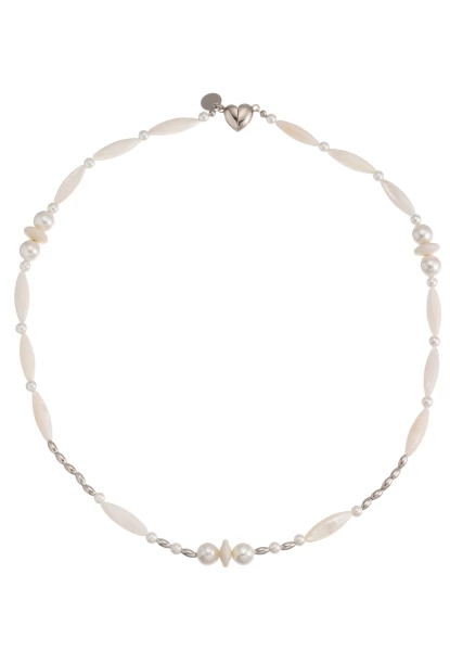 Leslii Kurze Kette Premium Collier Perlen Herz Collier in Weiß Silber Begrenzte Freigabe