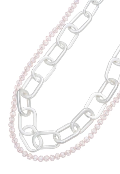 Leslii Layering Glieder-Kette Glasperlen Silber Beige JETZT KAUFEN