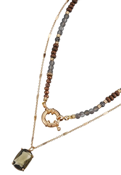 Leslii Kurze Halskette Holzperlen Layering Braun Gold Bis zu 60% Rabatt