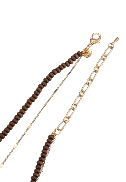Leslii Kurze Halskette Holzperlen Layering Braun Gold Bis zu 60% Rabatt