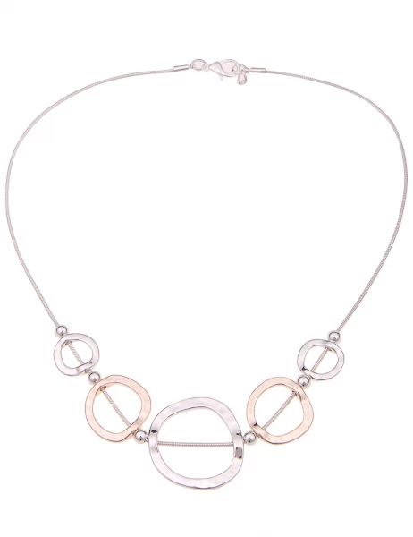Leslii Damen-Kette Bicolor Ring-Anhänger Collier kurze Halskette Modeschmuck-Kette Silber Rosé Begrenzt auf 3 Tage