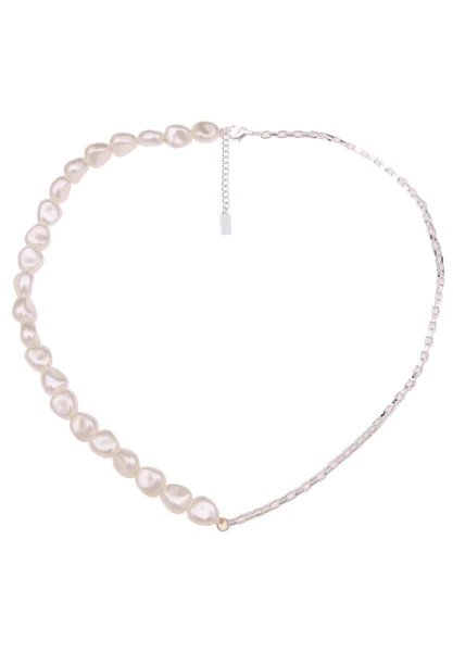 Leslii Damen-Kette Doreen Glieder-Kette Perlen kurze Halskette Modeschmuck-Kette Collier Silber Weiß Black Friday Preise