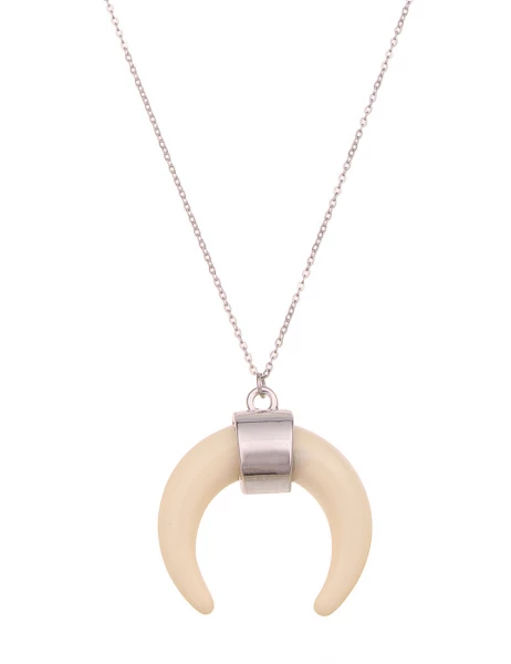 -50% SALE Leslii Lange Halskette Horn Look in Silber Creme Weiß Angebote
