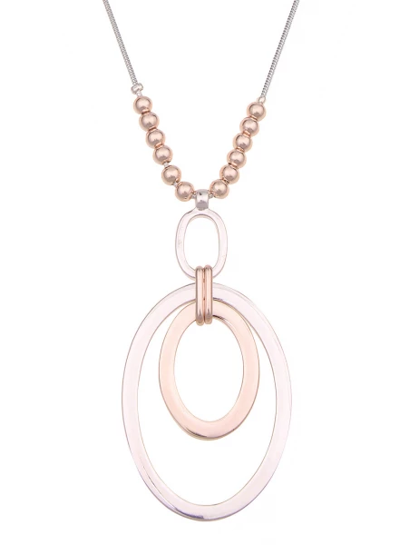 -50% SALE Leslii Lange Halskette Bicolor Ovale in Silber Rosé im Angebot