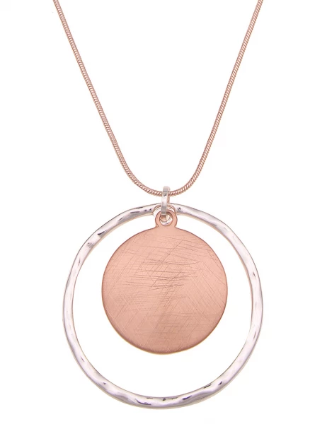 -50% SALE Leslii Damen-Kette Bicolor Ring-Anhänger Schlangen-Kette lange Modeschmuck-Kette Silber R Schlussverkauf