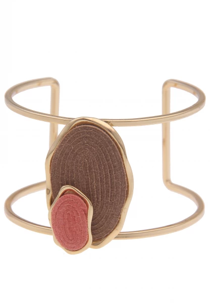 -50% SALE Leslii Damen-Armband Birte XXL-Armreif Modeschmuck Leder-Armband Gold Braun Rosa Rabatt