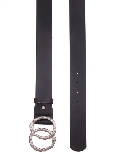 -50% SALE! Leslii Damen-Gürtel Basic echter Leder-Gürtel Doppel Ring Schwarz Silber Preisnachlass