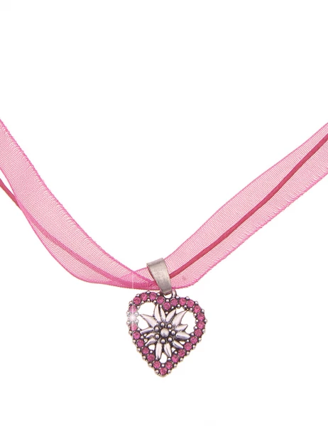 -50% SALE Leslii Damen-Kette Edelweiß Herz-Kette Dirndl Oktoberfest kurze Kette Modeschmuck Pink Sil Saisonschlussverkauf