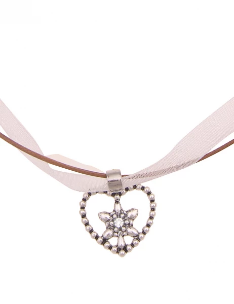 -50% SALE Leslii Damen-Kette Edelweiß Herz kurze Halskette Dirndl Oktoberfest Wiesn in Braun Weiß Black Friday
