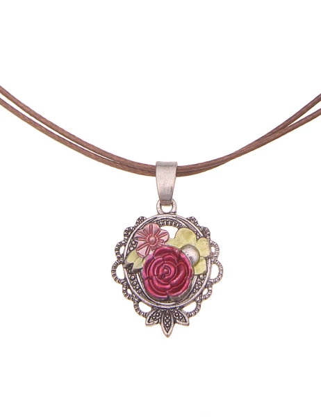 -50% SALE Leslii Damen-Kette Blumen Filigran Dirndl-Kette Wiesn Oktoberfest in Braun Pink Cyber Monday