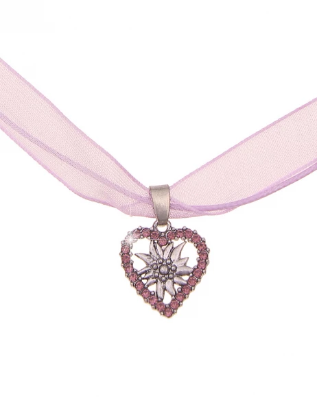 -50% SALE Leslii Damen-Kette Edelweiß Herz-Kette Dirndl Oktoberfest kurze Kette Modeschmuck Lila Sil Osterangebot