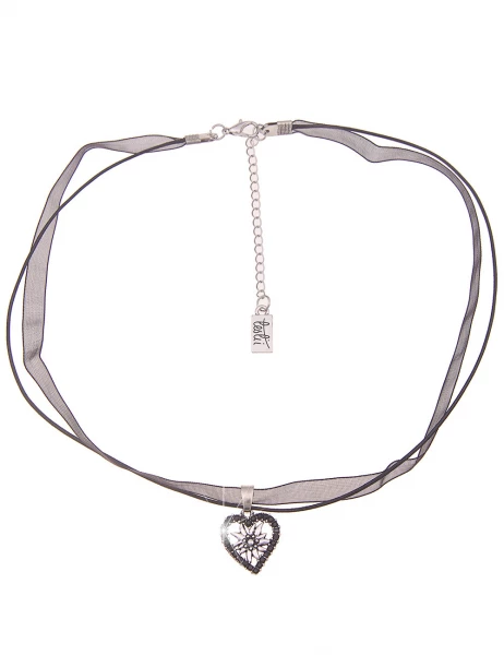 -50% SALE Leslii Damen-Kette Edelweiß Herz-Kette Dirndl Oktoberfest kurze Kette Modeschmuck Schwarz Muttertagsangebot