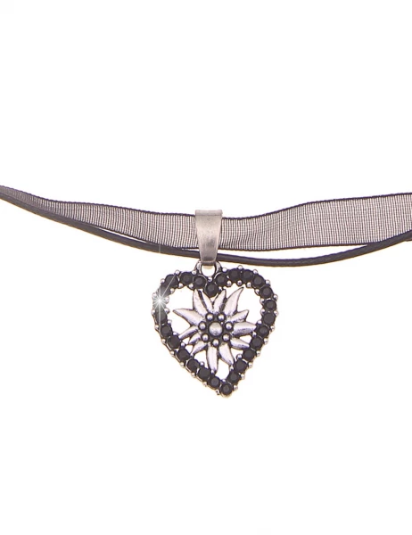 -50% SALE Leslii Damen-Kette Edelweiß Herz-Kette Dirndl Oktoberfest kurze Kette Modeschmuck Schwarz Muttertagsangebot
