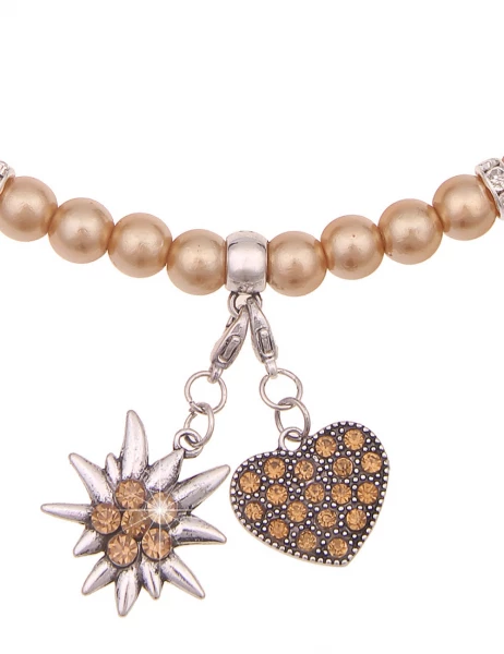 -50% SALE Leslii Damen-Kette Heidi Edelweiß Herz Dirndl Oktoberfest kurze Kette Modeschmuck Braun Lagerräumung