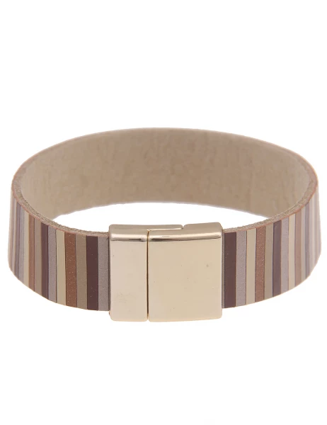 Leslii Armband Statement Streifen-Muster in Braun Gold Räumungsverkauf