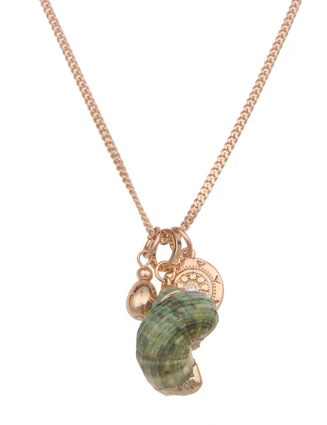 -50% SALE Leslii Lange Halskette Natur Muschel in Gold Grün Clearance-Verkauf