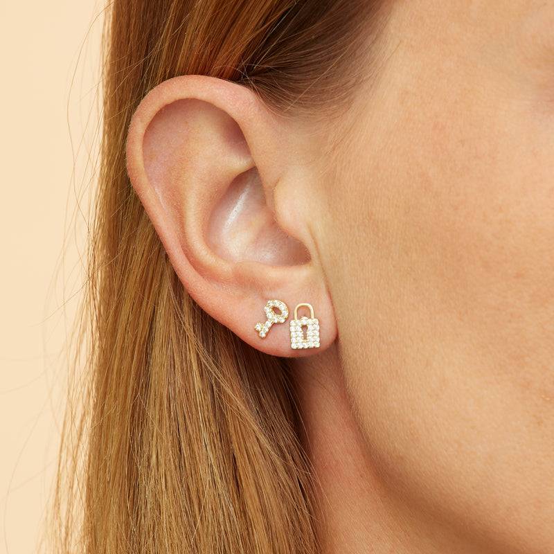 Mosuo Jewellery Schloss und Schlüssel Diamant Ohrstecker im Angebot