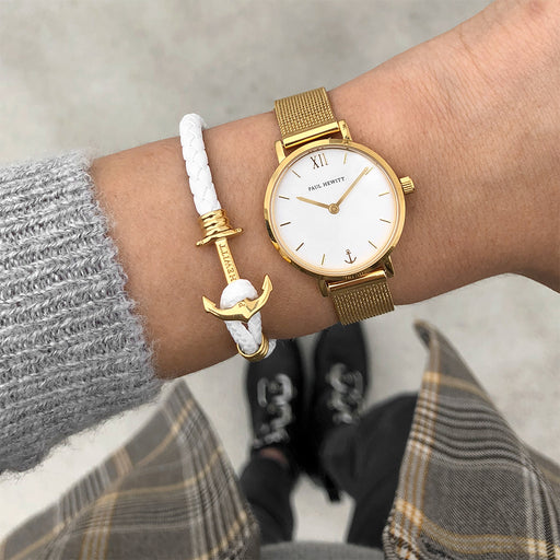 Paul Hewitt Ankerarmband Phrep Lite Gold Leder Weiß Limitierter Zeitrabatt