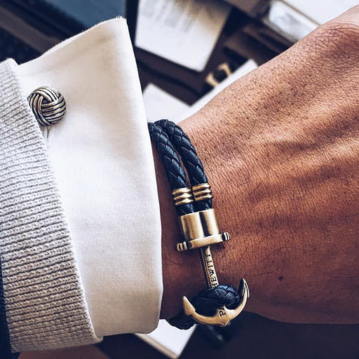 Paul Hewitt Ankerarmband Phrep Messing Leder Marineblau Versandkostenfrei