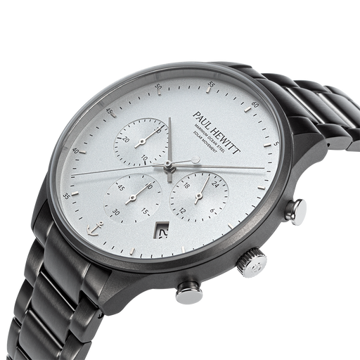 Paul Hewitt Chrono Uhr Gun Metal Weiß Räumungsverkauf
