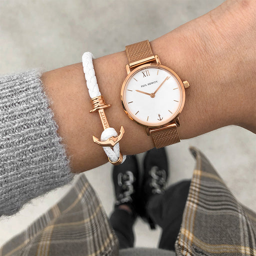 Paul Hewitt Ankerarmband Phrep Lite Roségold Leder Weiß 50% Rabatt mit kostenlosem Versand