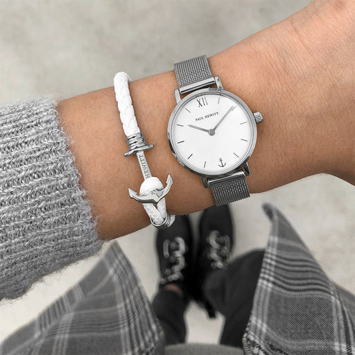 Paul Hewitt Ankerarmband Phrep Lite Silber Leder Weiß Clearance-Verkauf