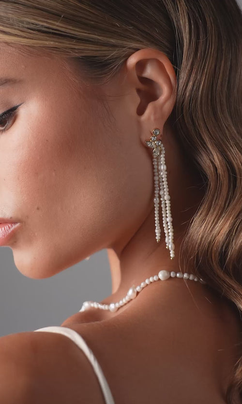 Paul Valentine Adorn Earrings Pearl Tassel Bestseller