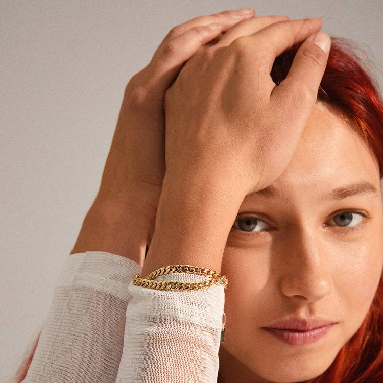 Pilgrim BLOSSOM recyceltes Panzerketten-Armband, 2-in-1, vergoldet Valentinstagsangebot