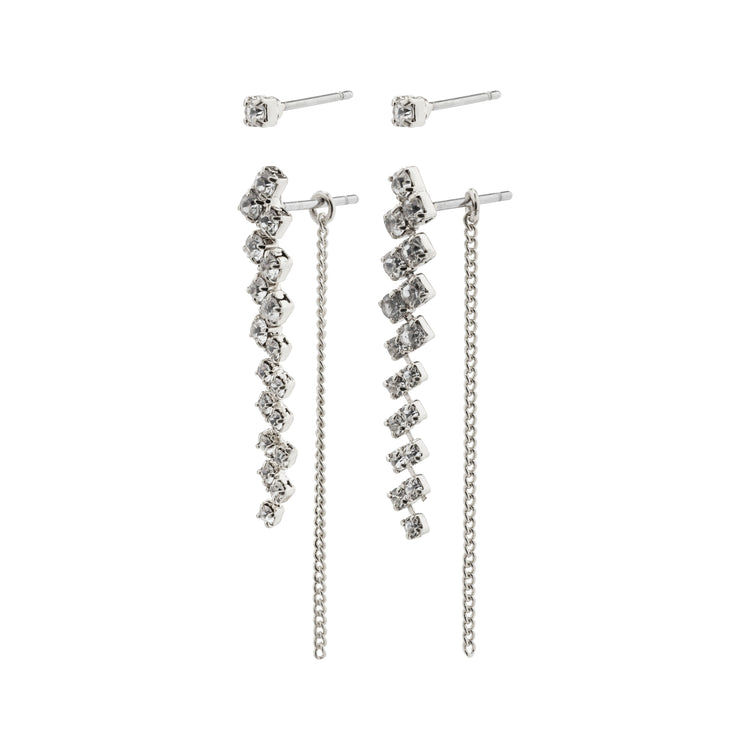 Pilgrim JOLENE recycelte Kristallohrringe, 2-in-1 Set, versilbert 50% Rabatt mit kostenlosem Versand
