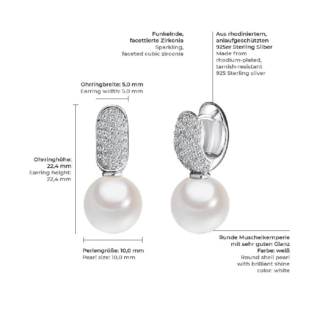 Rafaela Donata Ohrhänger Sterling Silber Südsee-Muschelkernperle weiß Zirkonia weiß Kostenloser Versand
