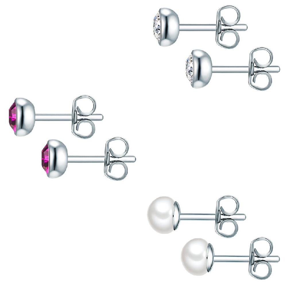Rafaela Donata 3er Set Ohrstecker Sterling Silber Süßwasser-Zuchtperle weiß verziert mit Kristallen von Swarovski® Im Verkauf