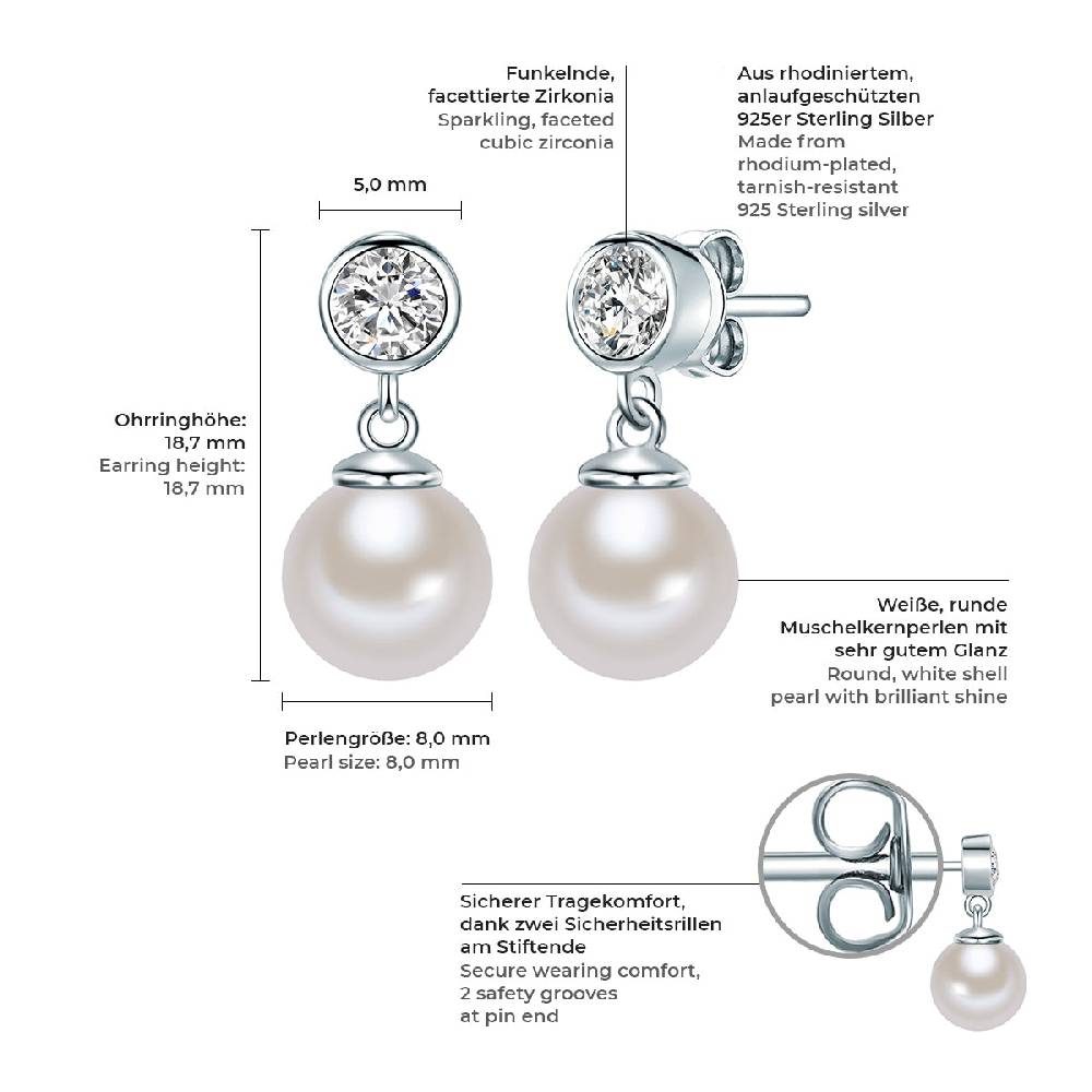 Rafaela Donata Ohrstecker Sterling Silber Südsee-Muschelkernperle weiß Zirkonia weiß Heißer Verkauf