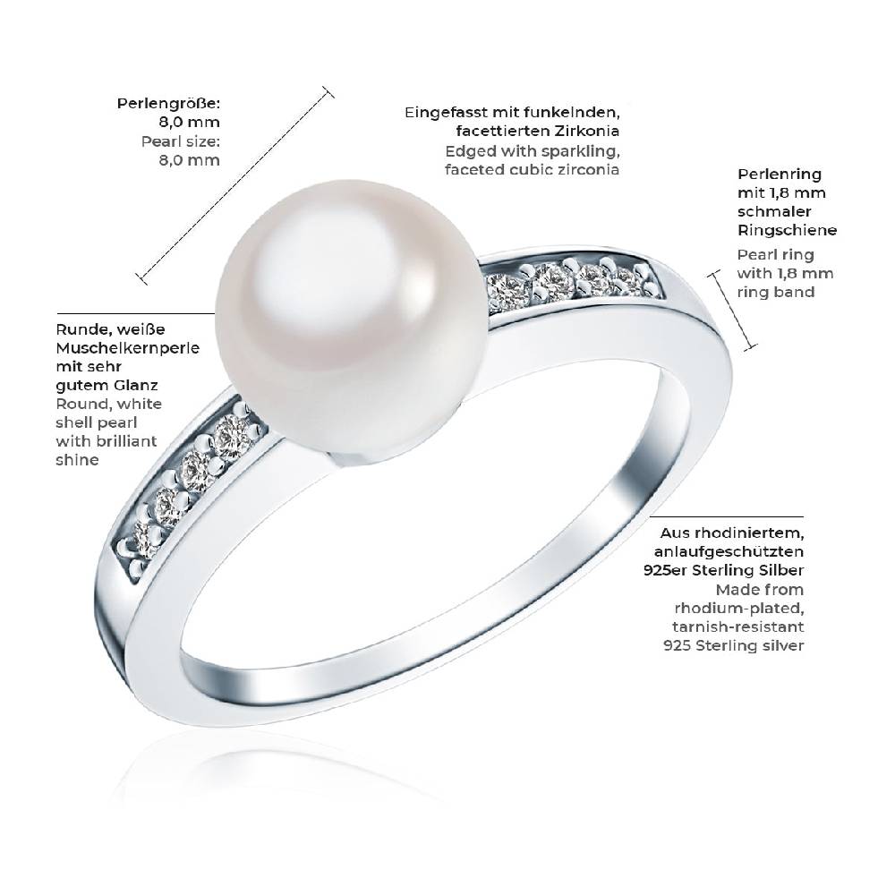 Rafaela Donata Ring Sterling Silber Südsee-Muschelkernperle weiß Zirkonia weiß Meist gekauft