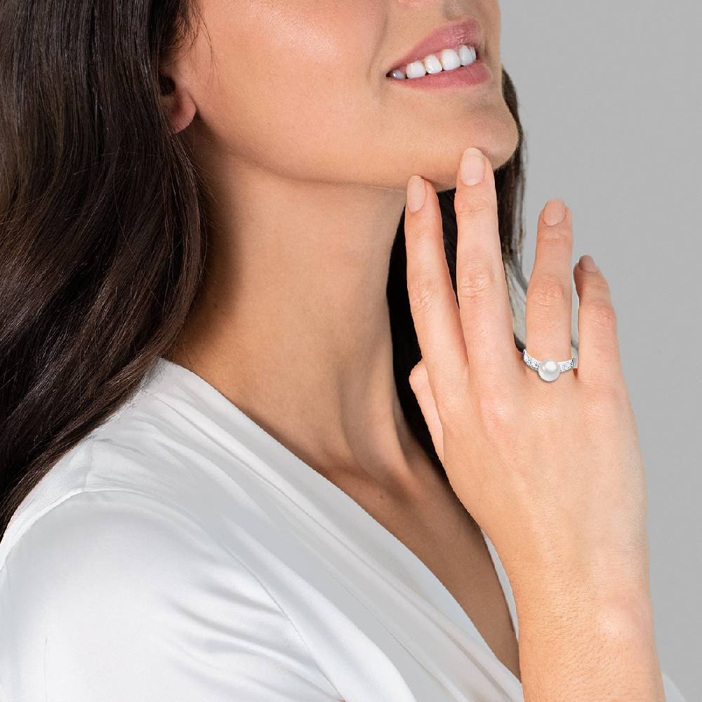 Rafaela Donata Ring Sterling Silber Südsee-Muschelkernperle weiß Zirkonia weiß Meist gekauft