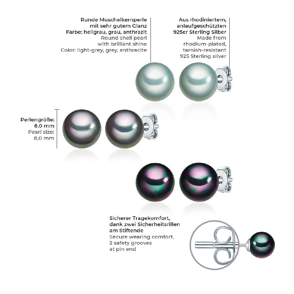 Rafaela Donata 3er Set Ohrstecker Sterling Silber Muschelkernperle multicolor Black Friday
